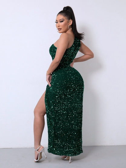 🦋 Veloura One-Shoulder Sequin Gown