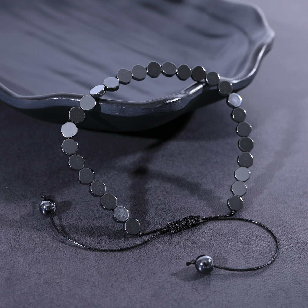 💎 Men's Black Stone Heart Bracelet