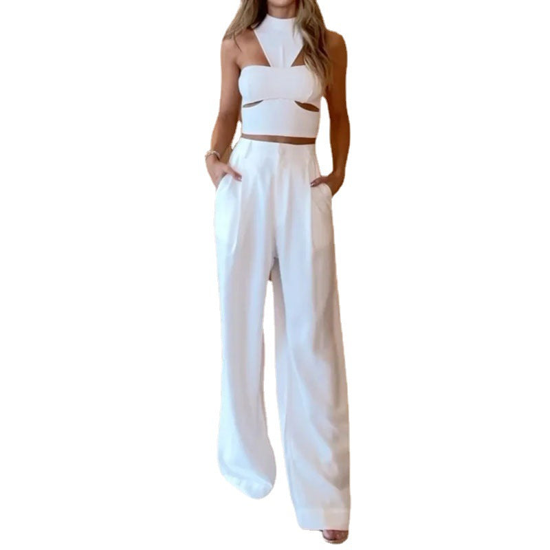💎 Elegant Cutout Top & Wide-Leg Pants Set