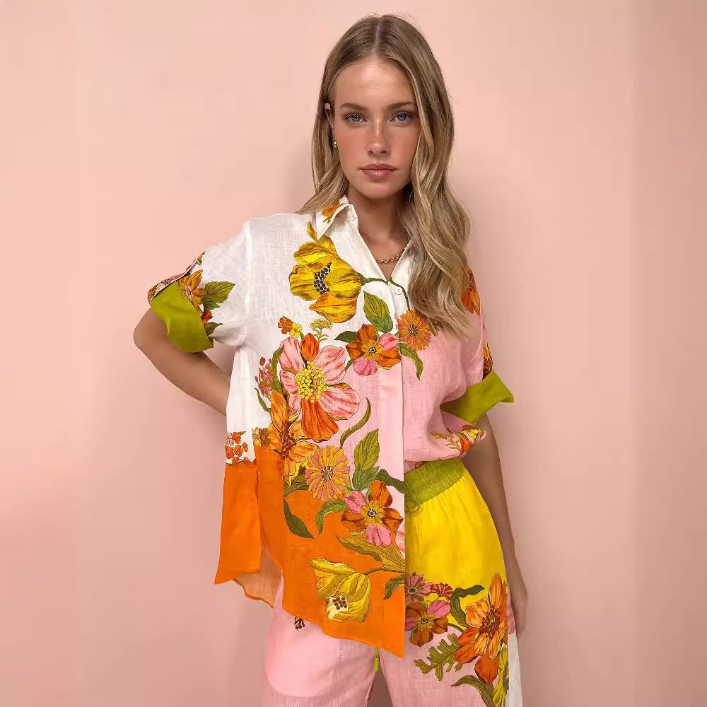 💎 Tropical Bloom Floral Two-Piece Pants Set