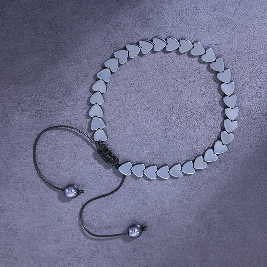 💎 Men's Black Stone Heart Bracelet