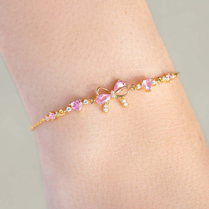 💎 Pink Zircon Heart Bow Bracelet