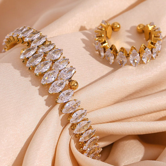 💎 Elegant Gold Crystal Bangle & Ring Set
