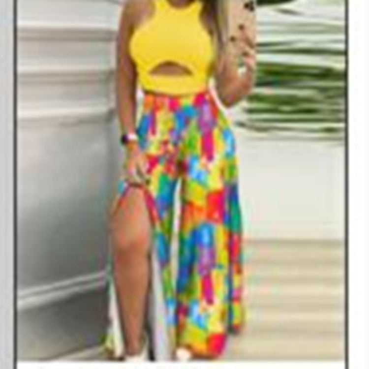 💎 Floral Cutout Top & Wide-Leg Pants Set