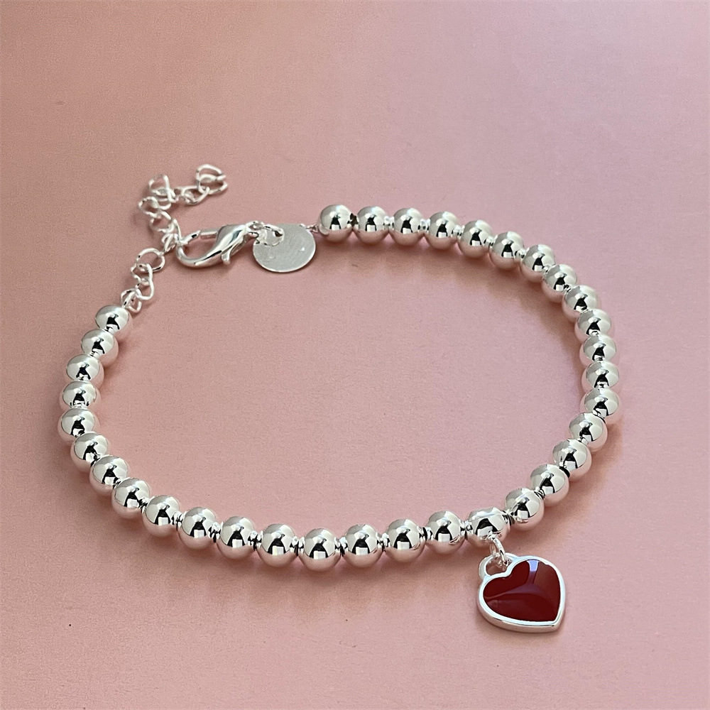 💎 Red Heart Silver Charm Bracelet