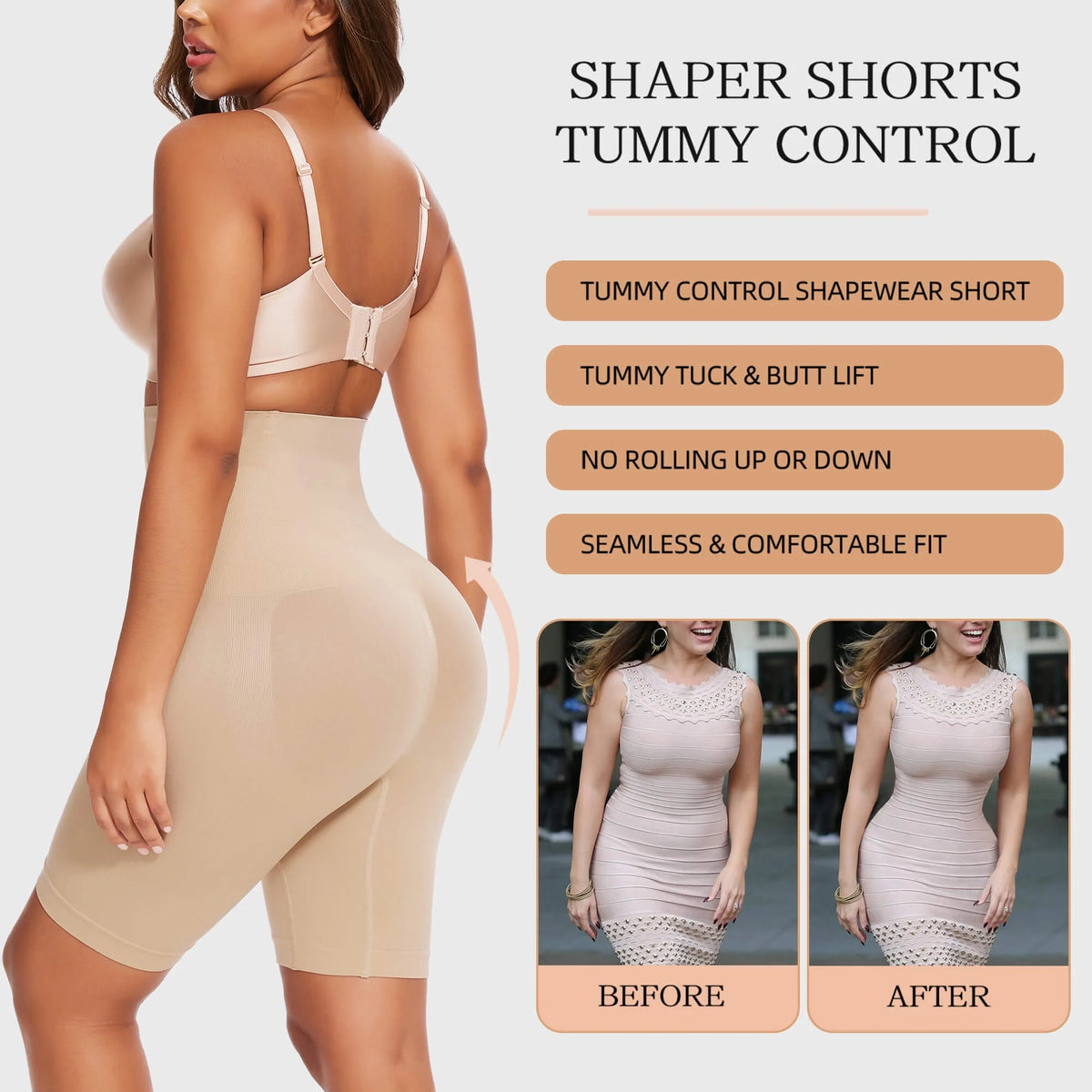 2 Packs Tummy Control Shapewear Shorts Faja Body Shaper for Women High-Waisted Thigh Slimming