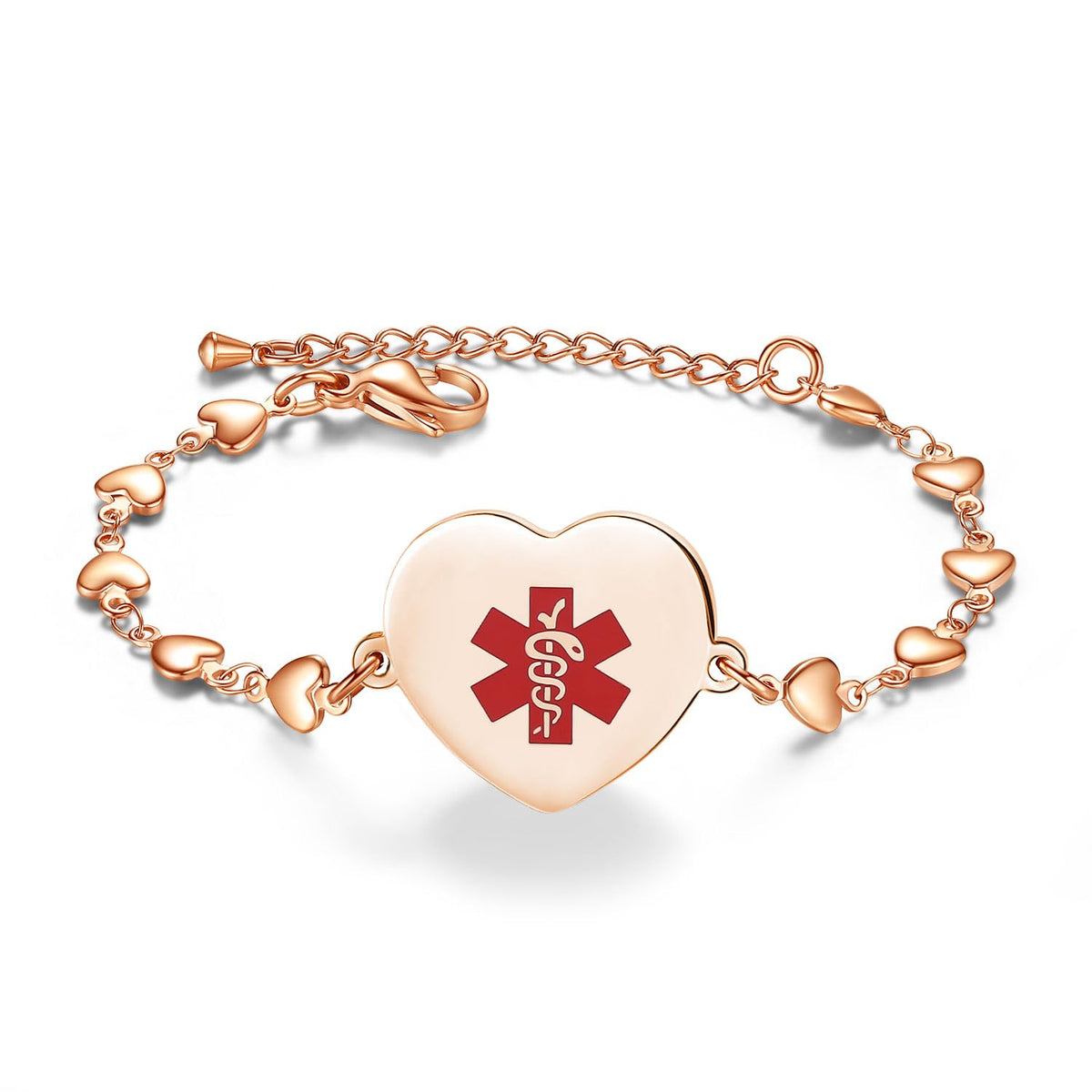 💎 Rose Gold Heart Medical Alert Bracelet