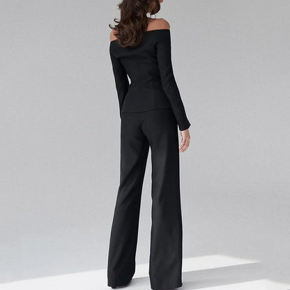 💎 Elegant Off-Shoulder Blazer & Pants Set
