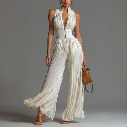 Ivory Luxe Pleated Jumpsuit