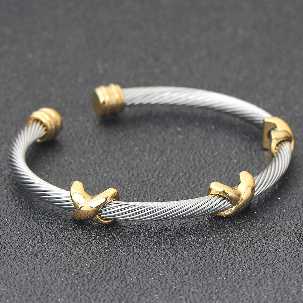 💎 Silver & Gold Cable Cuff Bracelet