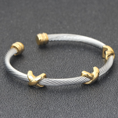 💎 Silver & Gold Cable Cuff Bracelet
