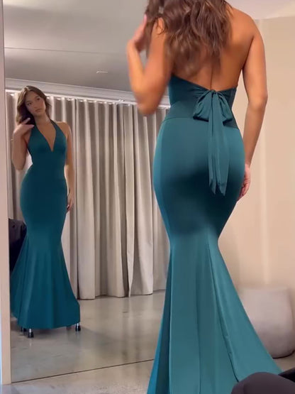 🦋 Halter Muse Backless Maxi Dress