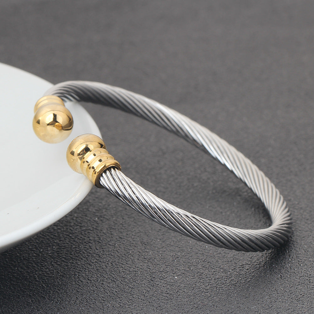 💎 Silver & Gold Cable Cuff Bracelet