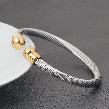 💎 Silver & Gold Cable Cuff Bracelet